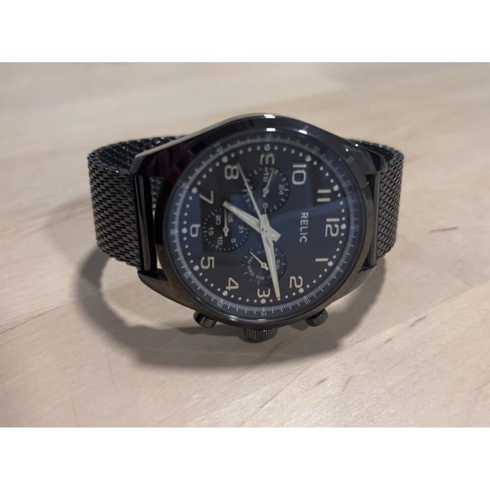 Relic Fossil Mens Watch Black Mesh Band Chronograph Quartz Date Analog